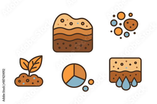 Soil layers, plant growth, and water interaction in a simple illustration showing Earth science concepts