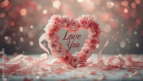 Valentine's Day background featuring a heart and LOVE YOU text, romantic holiday setting