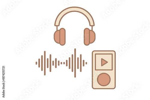 Headphones and music player with sound waves displayed during listening session
