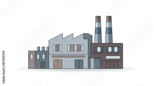 Industrial factory building with smokestacks, illustration representing manufacturing and production processes