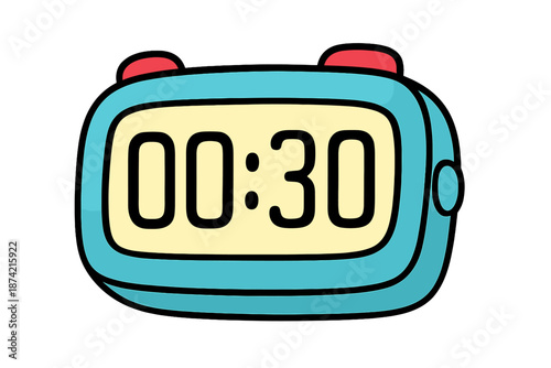 Timer shows thirty seconds remaining on a digital clock in a simple style with red buttons on top