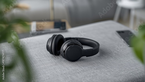 Wireless headphones placed ...
