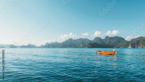 Orange vessel on the ocean ...