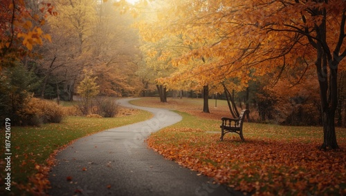 Autumn-colored park and gar...