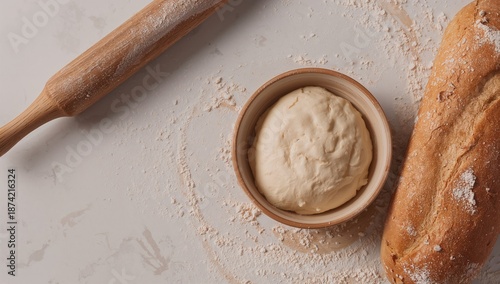 Yeast dough with flour and ...