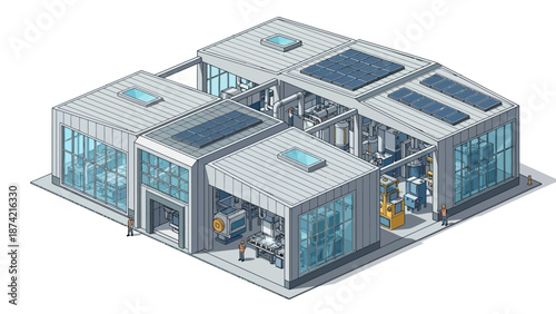 Modern Industrial Facility with Solar Panels and Advanced Technology