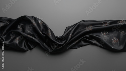 Black silk textile featurin...