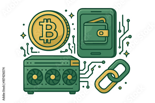 Bitcoin wallet with hardware components and links for cryptocurrency transactions