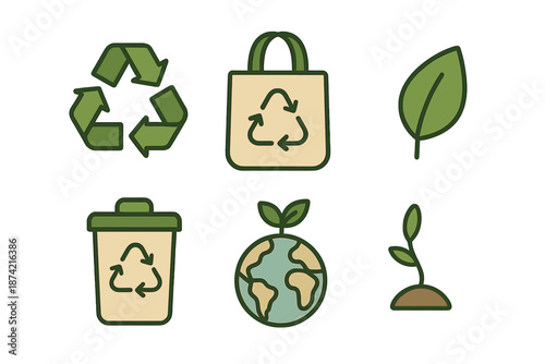 Symbols of recycling and sustainability displayed together to promote environmental awareness and eco-friendly practices