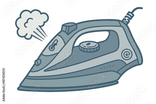 Steam iron used for pressing clothes at home on a sunny afternoon in a well-lit room