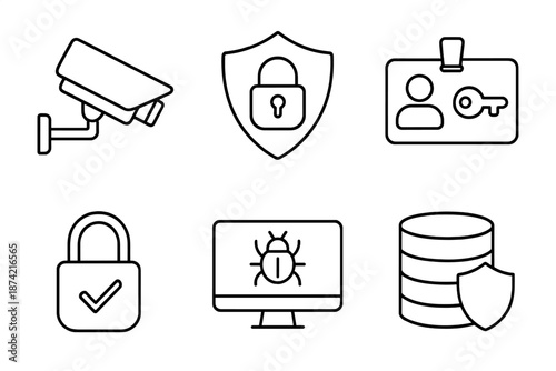 Security tools for protecting information and monitoring access in a digital environment with icons representing various systems