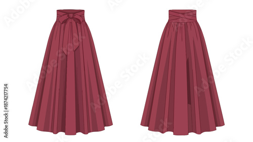 Elegant Pleated Maxi Skirt Designs Front View with Tie Waist and Cross-Over Waistband