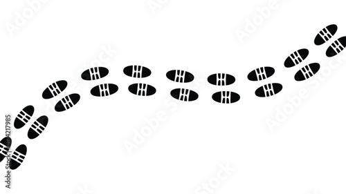 Human Footprints vector illustration showing traced shoe steps, walking path