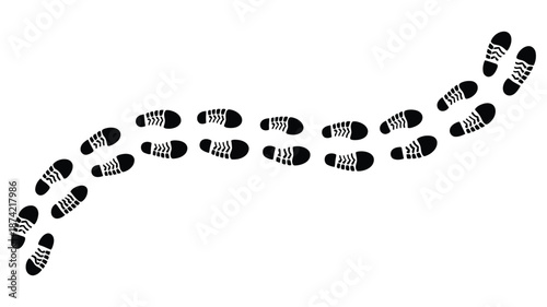 Human Footprints vector illustration showing traced shoe steps, walking path