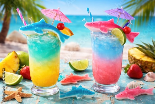 Tropical drinks with playfu...