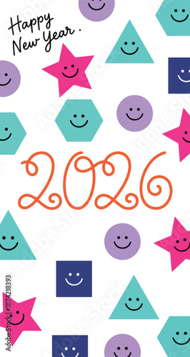 Happy New Year 2026 with Smiling Shapes
