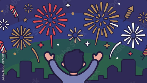 Boy Watching Fireworks Display