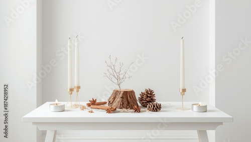 Wooden log placed on a whit...