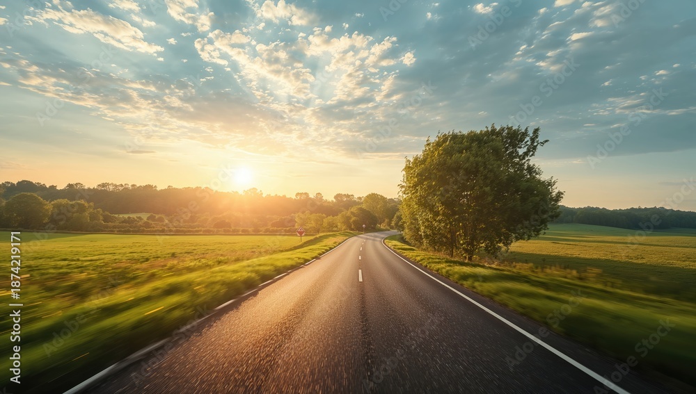 Obraz premium Sunlit highway scene in warm weather, focusing on road safety for summer travel