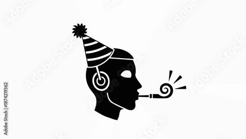 Joyful celebration with festive party hat and noisemaker against a clean backdrop