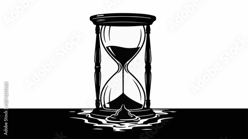 Hourglass with sand melting into a dark liquid, symbolizing the passage of time and its finite nature.