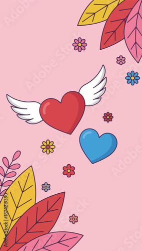 Hearts and Flowers Cartoon Illustration