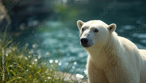 Polar bear in zoo habitat h...
