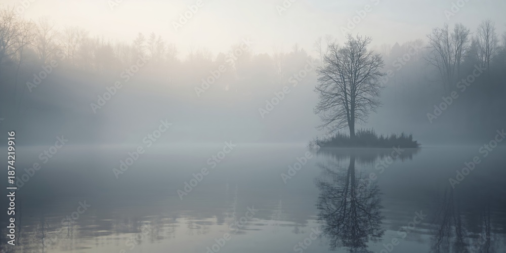 Fototapeta premium Tree shadows cast in early morning fog forming a soft, diffuse backdrop suitable for design projects