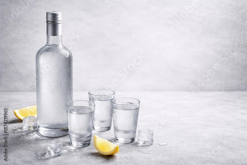 Vodka bottle and shot glass...