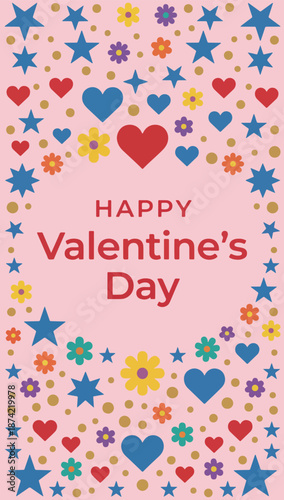 Happy Valentine's Day Floral and Star Design