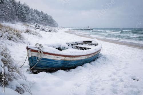 Winter beach view showing a...