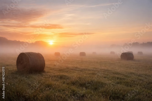 Foggy dawn with glowing sun...