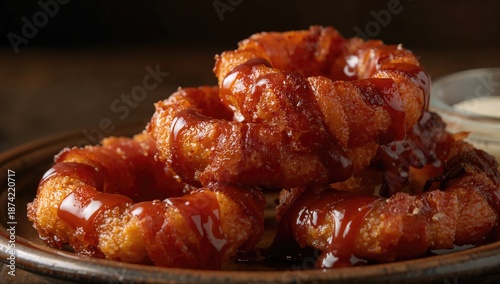 Bacon-wrapped onion rings w...