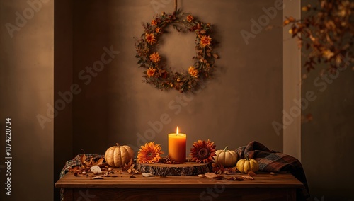 Autumn scene featuring warm...