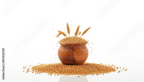 Wheat grains in a ceramic c...