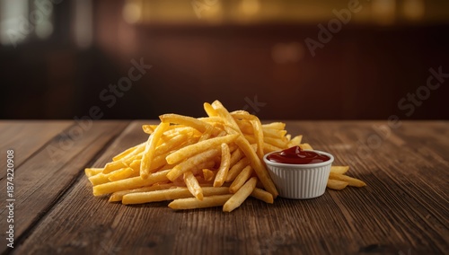 A plate of French fries pla...