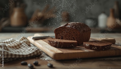 Sliced rye bread on a rusti...