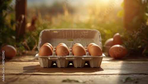 Uncooked organic eggs in a ...