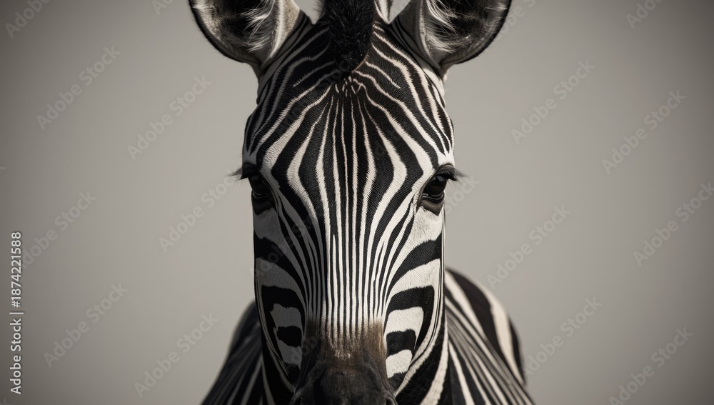 Fototapeta premium Zebra standing on grassland, showcasing animal adaptation during seasonal change