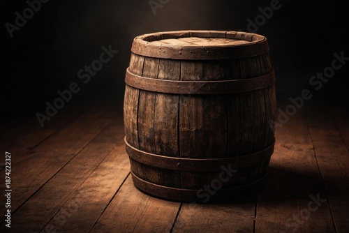 rough wooden barrel resting...