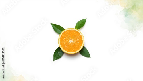 Juicy orange half with gree...