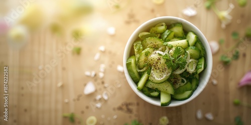 Fresh cucumber salad with o...