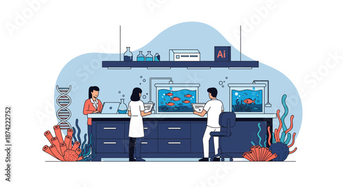 Scientists Working in Modern Laboratory with Computers and Equipment.