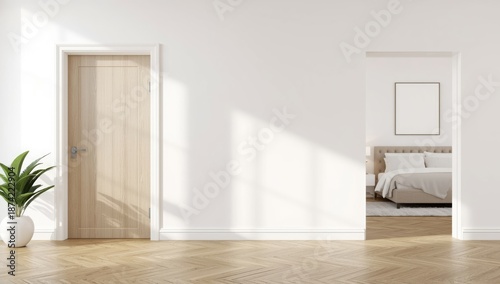 Minimalist bedroom with whi...