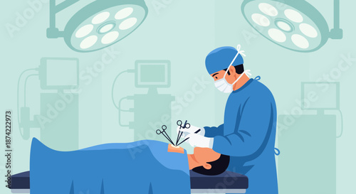 Surgeon Performing Surgery In Operating Room.