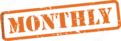 Orange rubber stamp with monthly text