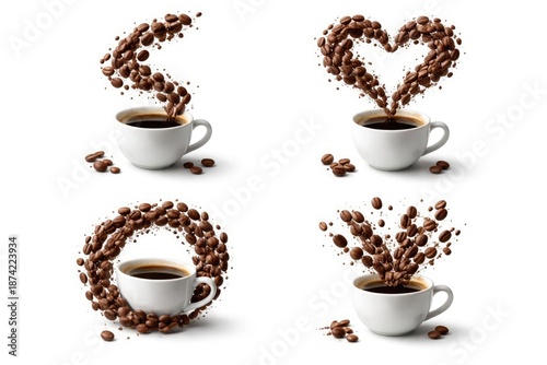 Floating coffee beans in di...
