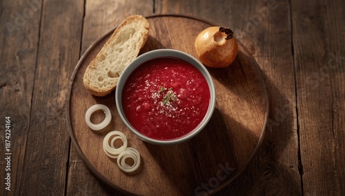 A bowl of borscht accompani...