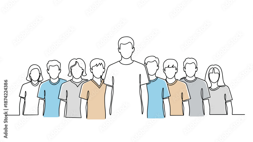 Fototapeta premium Group of diverse individuals in continuous line art style