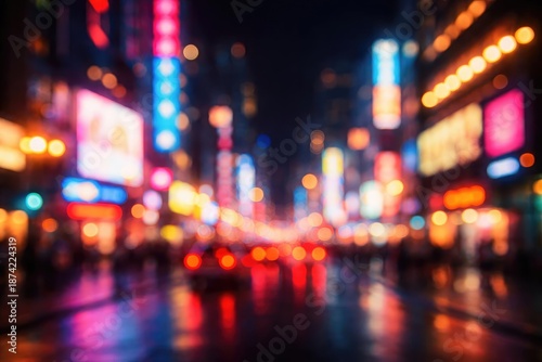 Blurred illuminated signs c...